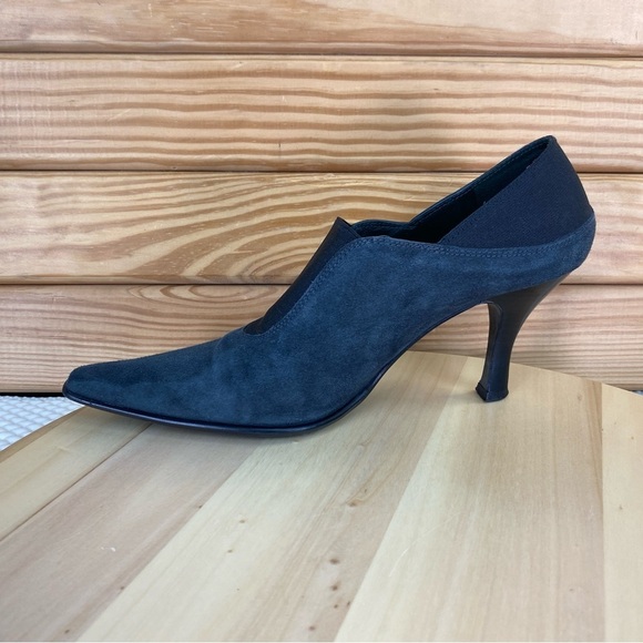 Donald J Pliner 7 US Slip on Black Suede/Leather Stiletto Heels Pumps Shooties - Picture 9 of 12